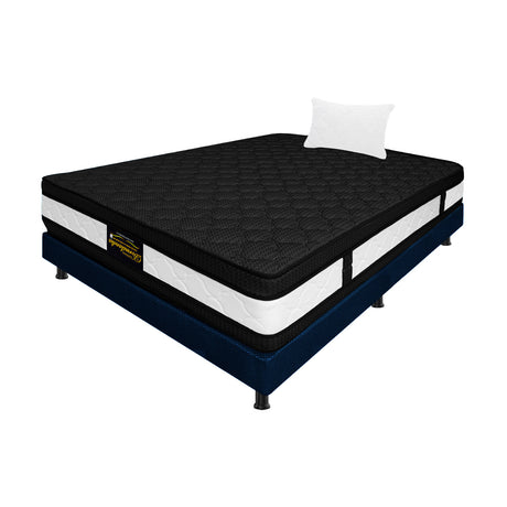 Combo Base Cama y Colchón Blanco y Azul Sencillo 100 X 190 Cm Firmeza Medio Suave Doble Faz - COLCHONES | Bylmo