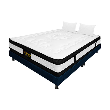 Combo Base Cama y Colchón Blanco y Azul Queen 160 X 190 Cm Firmeza Medio Suave Doble Faz - COLCHONES | Bylmo
