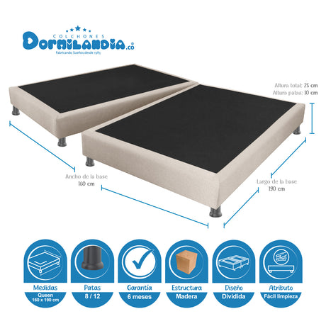 Combo Base Cama y Colchón Infinity Blanco y Arena Queen 160 X 190 Cm Firmeza Medio Firme Doble Faz - COLCHONES | Bylmo