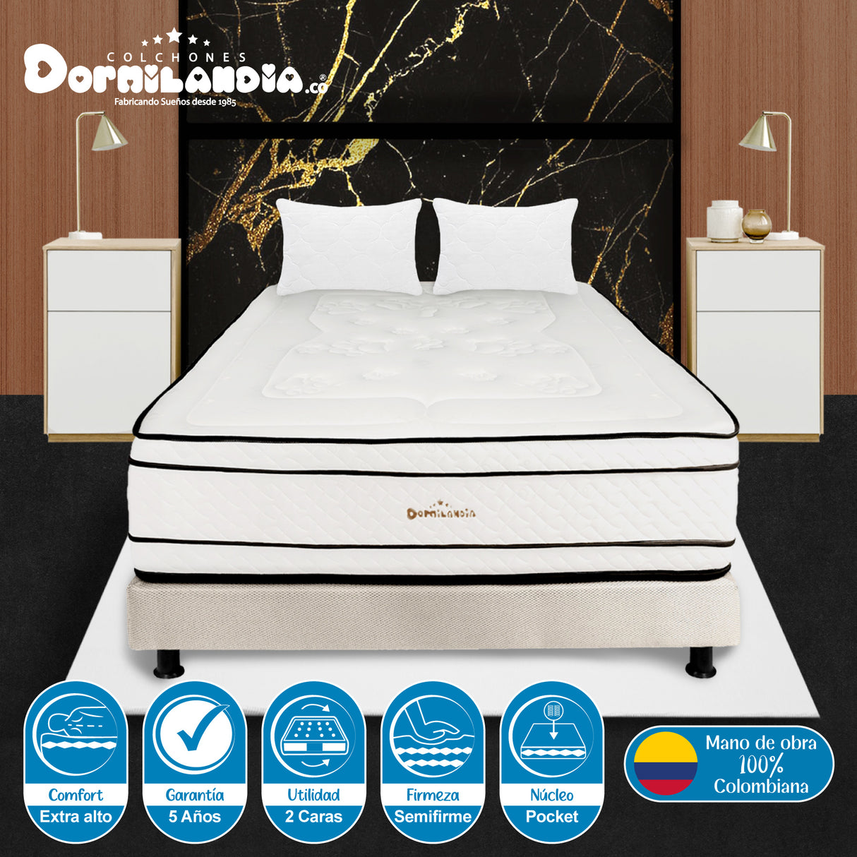 Combo Base Cama y Colchón Infinity Blanco y Arena King 200 X 200 Cm Firmeza Medio Firme Doble Faz - COLCHONES | Bylmo
