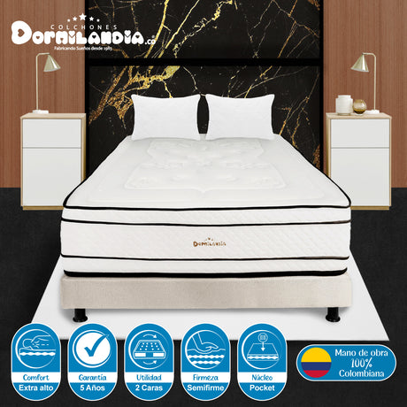 Combo Base Cama y Colchón Infinity Blanco y Arena King 200 X 200 Cm Firmeza Medio Firme Doble Faz - COLCHONES | Bylmo