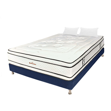 Combo Base Cama y Colchón Infinity Blanco y Azul Doble 140 X 190 Cm Firmeza Medio Firme Doble Faz - COLCHONES | Bylmo