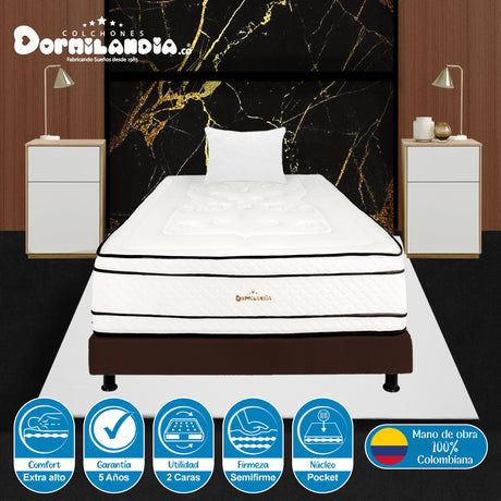 Combo Base Cama y Colchón Infinity Blanco y Cafe Sencillo 100 X 190 Cm Firmeza Medio Firme Doble Faz - COLCHONES | Bylmo