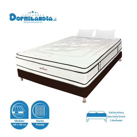 Combo Base Cama y Colchón Infinity Blanco y Cafe Semidoble 120 X 190 Cm Firmeza Medio Firme Doble Faz - COLCHONES | Bylmo