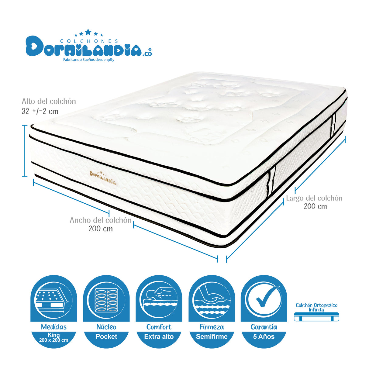 Combo Base Cama y Colchón Infinity Blanco y Cafe King 200 X 200 Cm Firmeza Medio Firme Doble Faz - COLCHONES | Bylmo