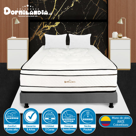 Combo Base Cama y Colchón Infinity Blanco y Gris Doble 140 X 190 Cm Firmeza Medio Firme Doble Faz - COLCHONES | Bylmo