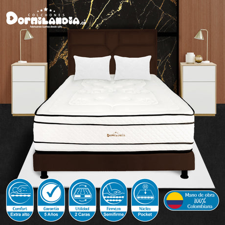 Combo Base Cama y Colchón Infinity Blanco y Gris King 200 X 200 Cm Firmeza Medio Firme Doble Faz - COLCHONES | Bylmo
