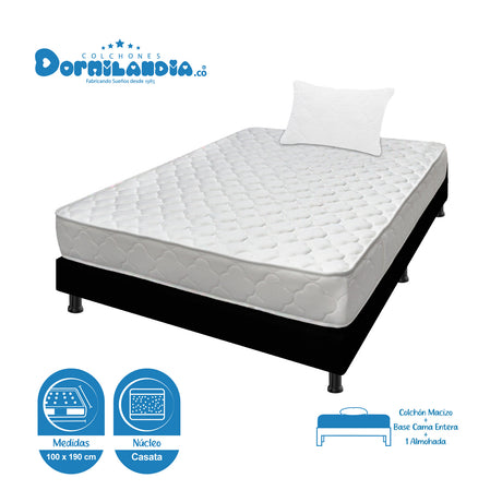 Combo Base Cama y Colchón Macizo Blanco y Negro Sencillo 100 X 190 Cm Firmeza Firme Doble Faz - COLCHONES | Bylmo