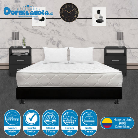 Combo Base Cama y Colchón Macizo Blanco y Negro Semidoble 120 X 190 Cm Firmeza Firme Doble Faz - COLCHONES | Bylmo