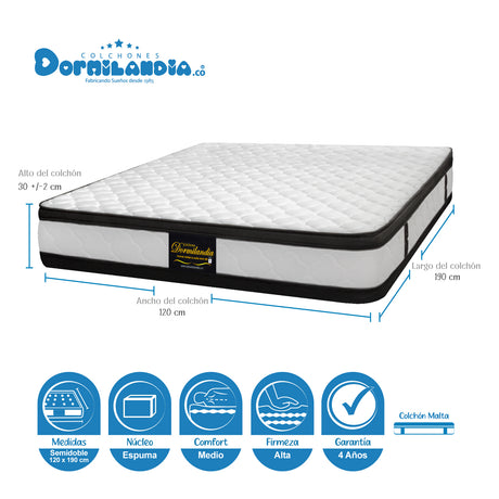 Combo Base Cama y Colchón Malta Blanco y Gris Semidoble 120 X 190 Cm Firmeza Firme Doble Faz - COLCHONES | Bylmo