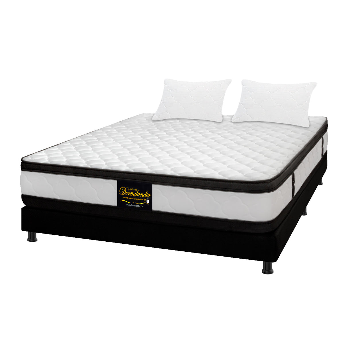 Combo Base Cama y Colchón Malta Blanco y Negro Doble 140 X 190 Cm Firmeza Firme Doble Faz - COLCHONES | Bylmo