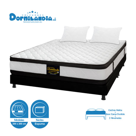 Combo Base Cama y Colchón Malta Blanco y Negro King 200 X 200 Cm Firmeza Firme Doble Faz - COLCHONES | Bylmo
