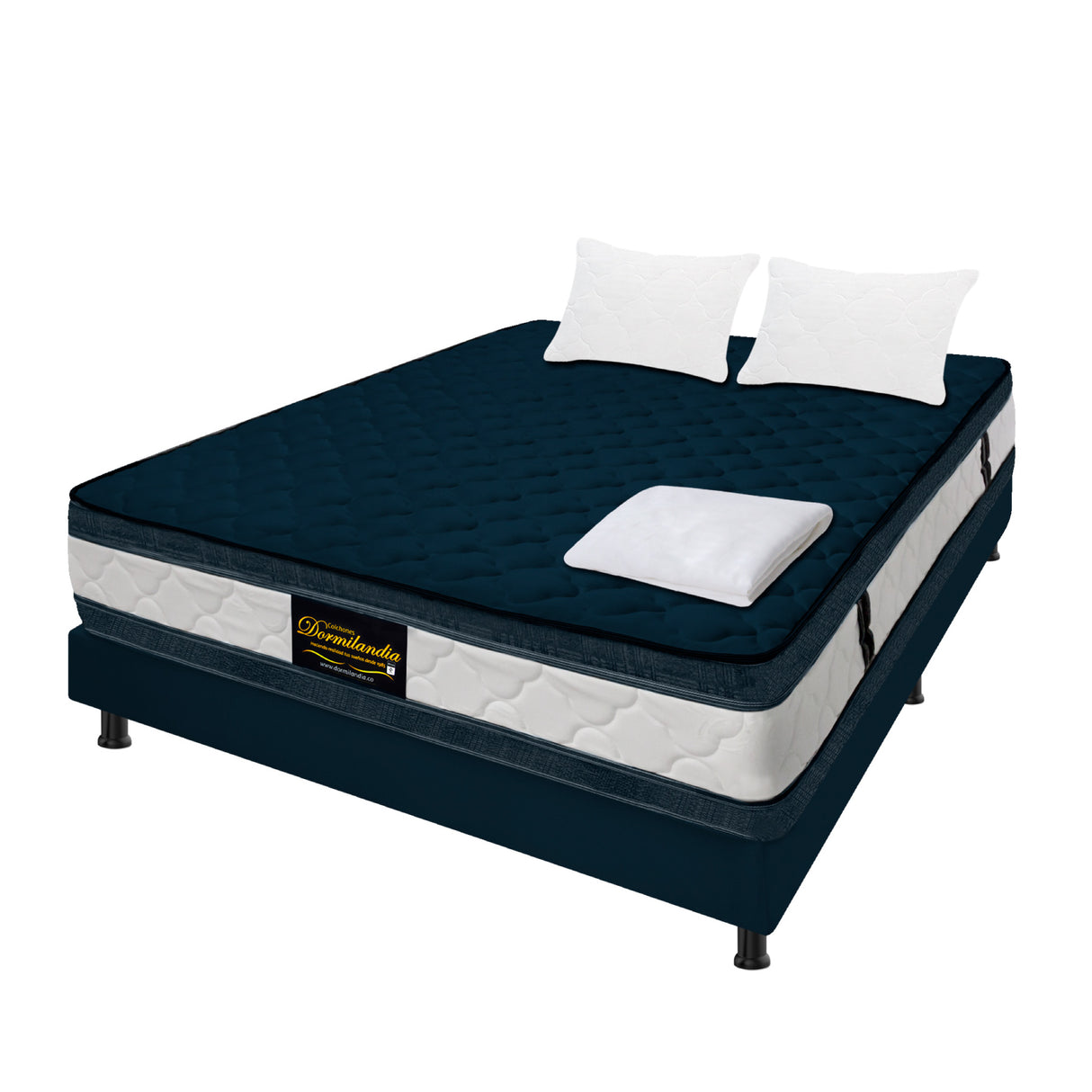 Combo Base Cama y Colchón Marshall Azul Semidoble 120 X 190 Cm Firmeza Medio Doble Faz - COLCHONES | Bylmo