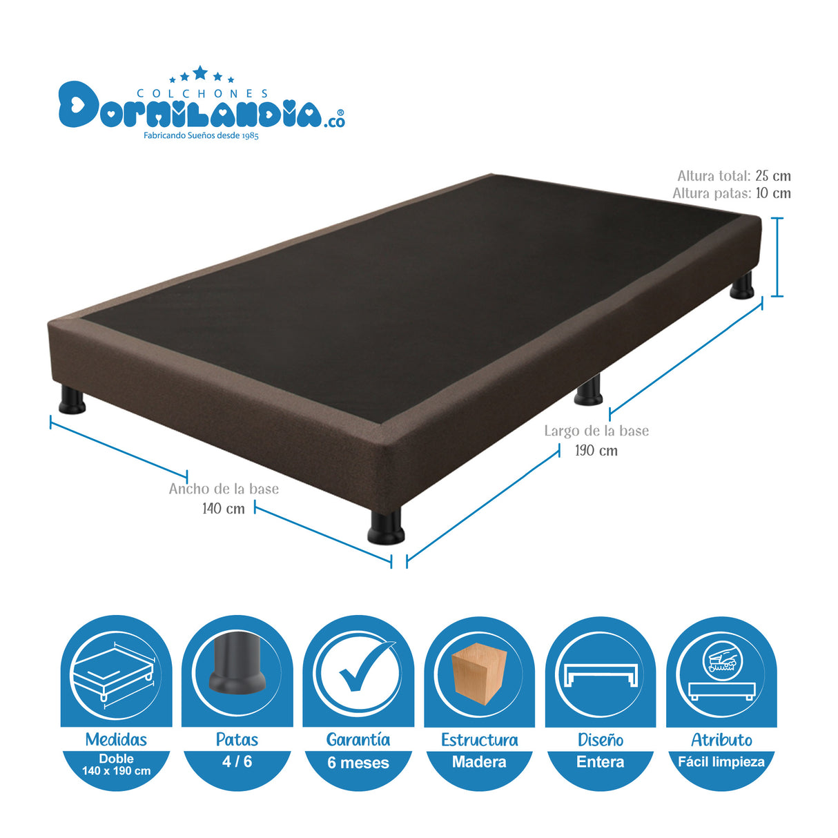 Combo Base Cama y Colchón Marshall Cafe Doble 140 X 190 Cm Firmeza Medio Doble Faz - COLCHONES | Bylmo