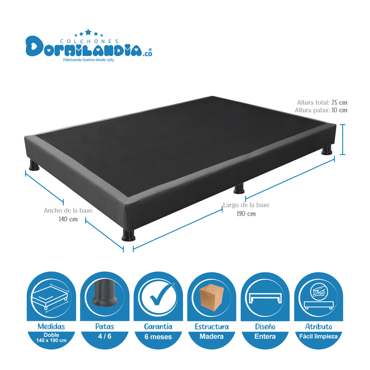 Combo Base Cama y Colchón Marshall Gris Doble 140 X 190 Cm Firmeza Medio Doble Faz - COLCHONES | Bylmo