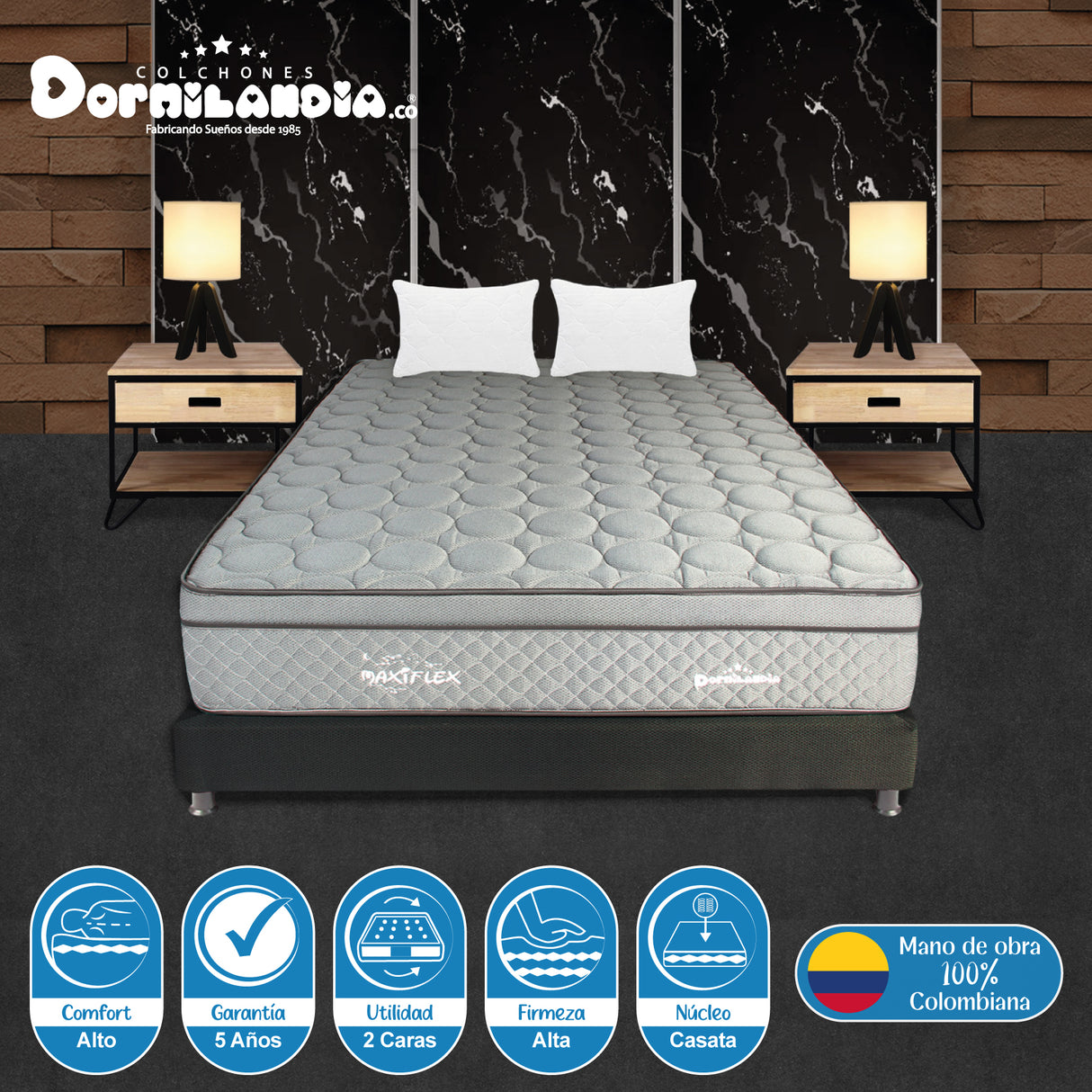 Combo Base Cama y Colchón Maxiflex Gris y Negro King 200 X 200 Cm Firmeza Suave - COLCHONES | Bylmo