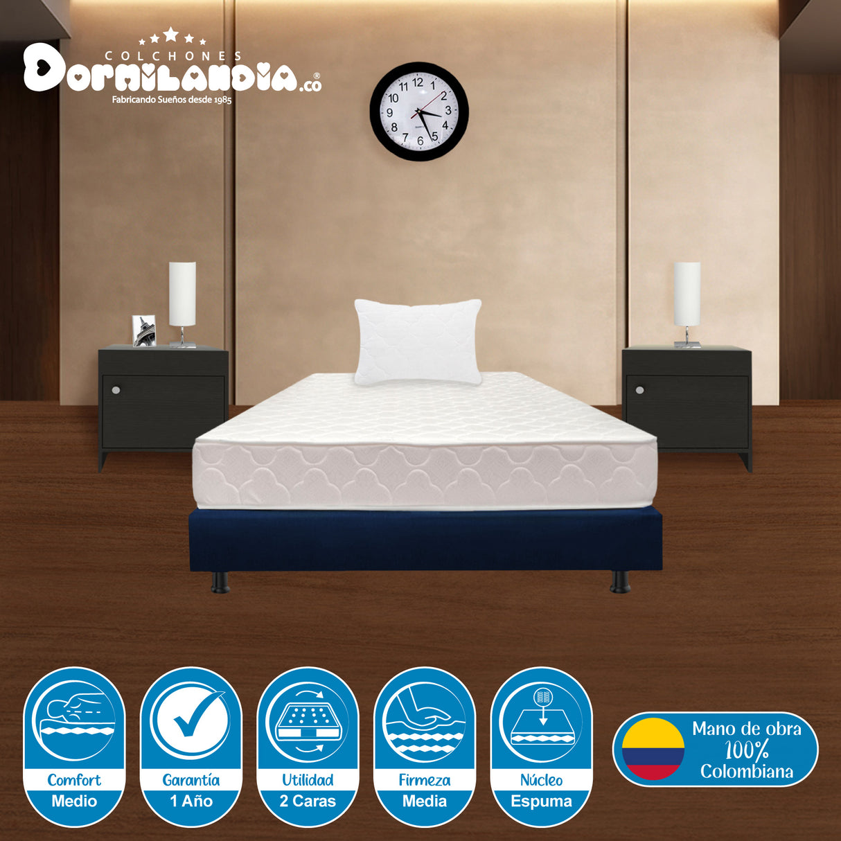 Combo Base Cama y Colchón Multisleep Blanco y Azul Sencillo 100 X 190 Cm Firmeza Medio Doble Faz - COLCHONES | Bylmo