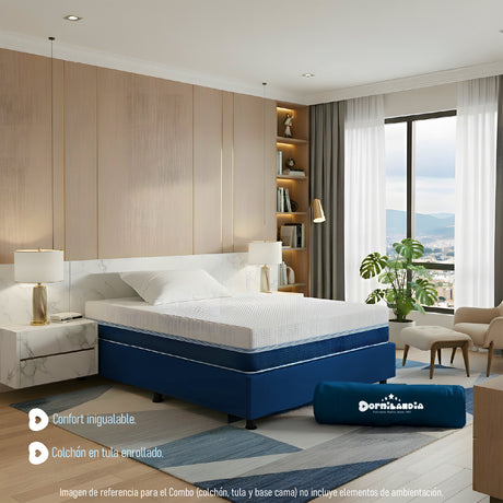 Combo Base Cama y Colchón Multisleep Blanco y Azul Sencillo 100 X 190 Cm Firmeza Medio Doble Faz - COLCHONES | Bylmo