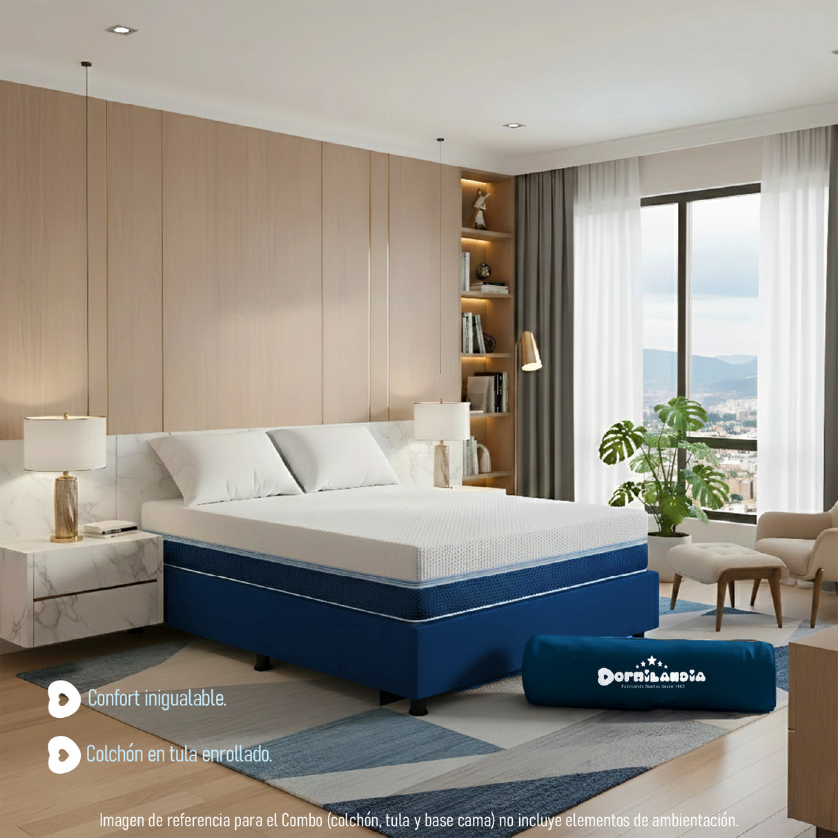 Combo Base Cama y Colchón Multisleep Blanco y Azul Semidoble 120 X 190 Cm Firmeza Medio Doble Faz - COLCHONES | Bylmo