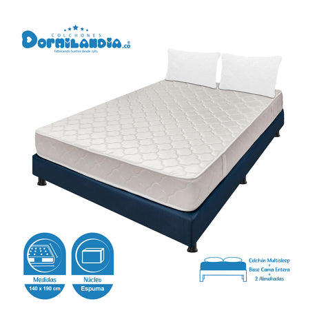 Combo Base Cama y Colchón Multisleep Blanco y Azul Doble 140 X 190 Cm Firmeza Medio Doble Faz - COLCHONES | Bylmo