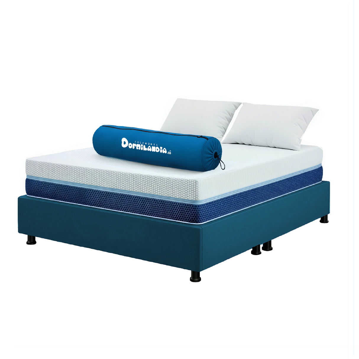 Combo Base Cama y Colchón Enrollado Multisleep Blanco y Azul Queen 160 X 190 Cm Firmeza Medio Doble Faz