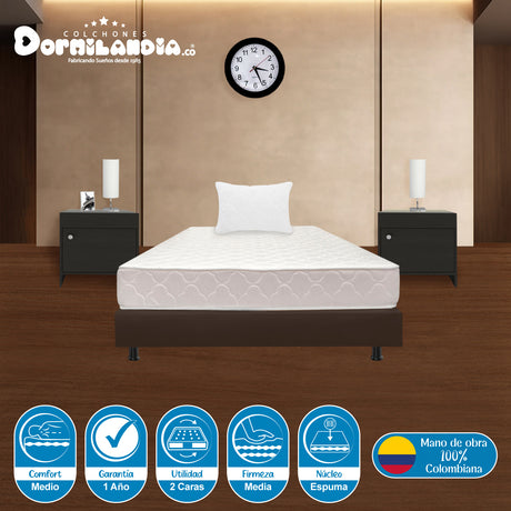 Combo Base Cama y Colchón Multisleep Blanco y Cafe Sencillo 100 X 190 Cm Firmeza Medio Doble Faz - COLCHONES | Bylmo