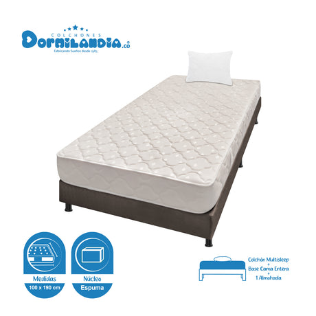 Combo Base Cama y Colchón Multisleep Blanco y Cafe Sencillo 100 X 190 Cm Firmeza Medio Doble Faz - COLCHONES | Bylmo