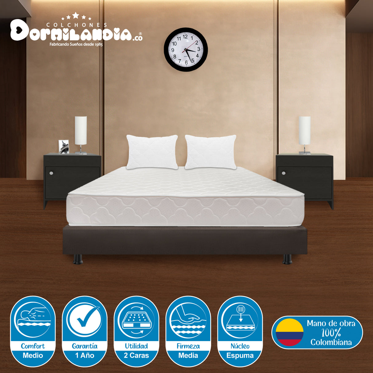 Combo Base Cama y Colchón Multisleep Blanco y Cafe Doble 140 X 190 Cm Firmeza Medio Doble Faz - COLCHONES | Bylmo