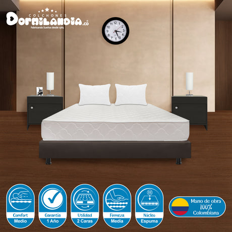 Combo Base Cama y Colchón Multisleep Blanco y Cafe Doble 140 X 190 Cm Firmeza Medio Doble Faz - COLCHONES | Bylmo