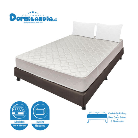Combo Base Cama y Colchón Multisleep Blanco y Cafe Doble 140 X 190 Cm Firmeza Medio Doble Faz - COLCHONES | Bylmo