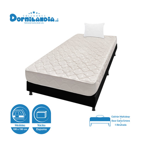 Combo Base Cama y Colchón Multisleep Blanco y Negro Sencillo 100 X 190 Cm Firmeza Medio Doble Faz - COLCHONES | Bylmo