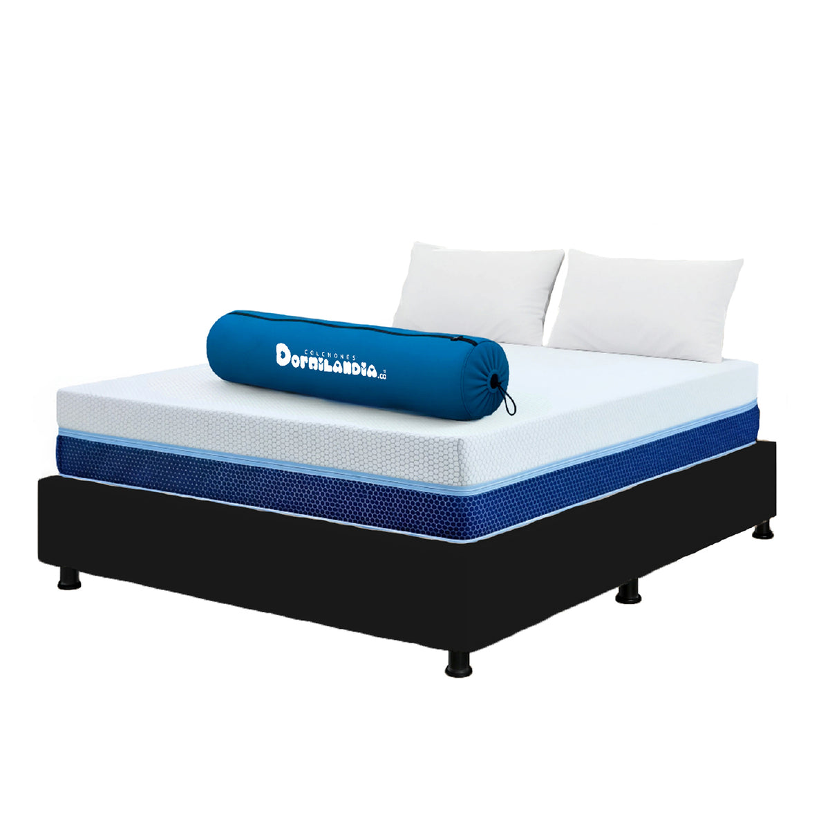 Combo Base Cama y Colchón Enrollado Multisleep Blanco y Negro Semidoble 120 X 190 Cm Firmeza Medio Doble Faz