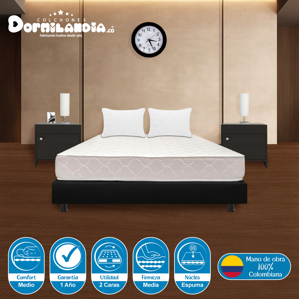 Combo Base Cama y Colchón Multisleep Blanco y Negro Doble 140 X 190 Cm Firmeza Medio Doble Faz - COLCHONES | Bylmo