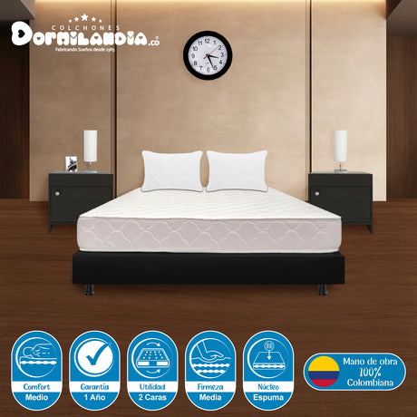 Combo Base Cama y Colchón Multisleep Blanco y Negro Doble 140 X 190 Cm Firmeza Medio Doble Faz - COLCHONES | Bylmo
