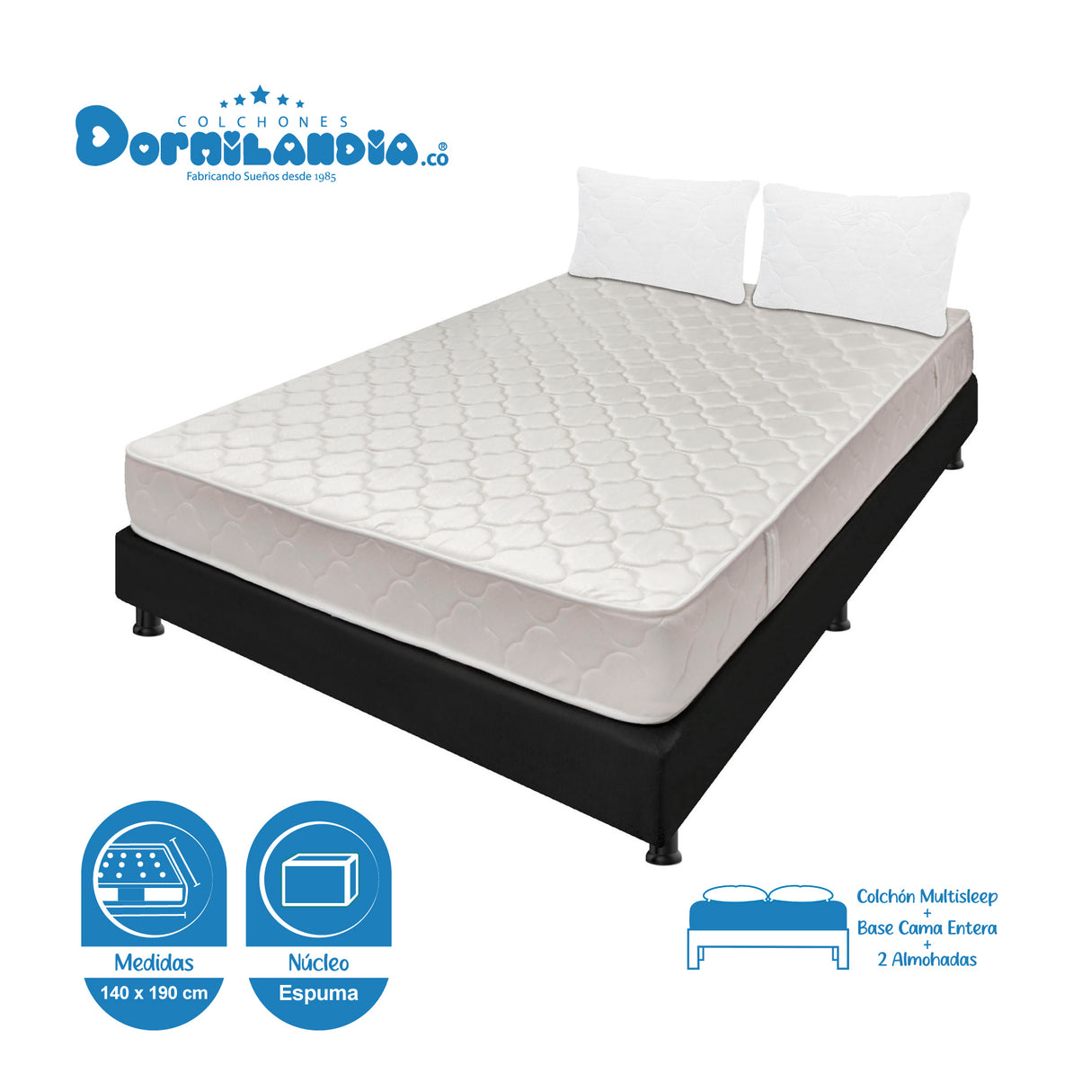 Combo Base Cama y Colchón Multisleep Blanco y Negro Doble 140 X 190 Cm Firmeza Medio Doble Faz - COLCHONES | Bylmo