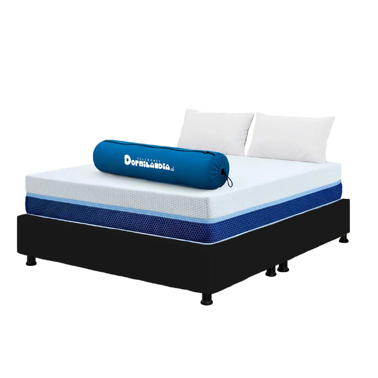 Combo Base Cama y Colchón Enrollado Multisleep Blanco y Negro Queen 160 X 190 Cm Firmeza Medio Doble Faz