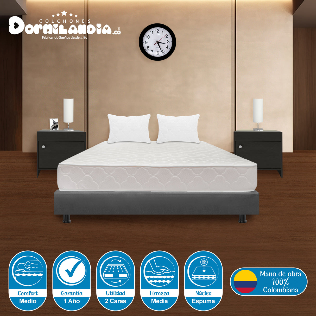 Combo Base Cama y Colchón Multisleep Blanco y Gris Queen 160 X 190 Cm Firmeza Medio Doble Faz - COLCHONES | Bylmo
