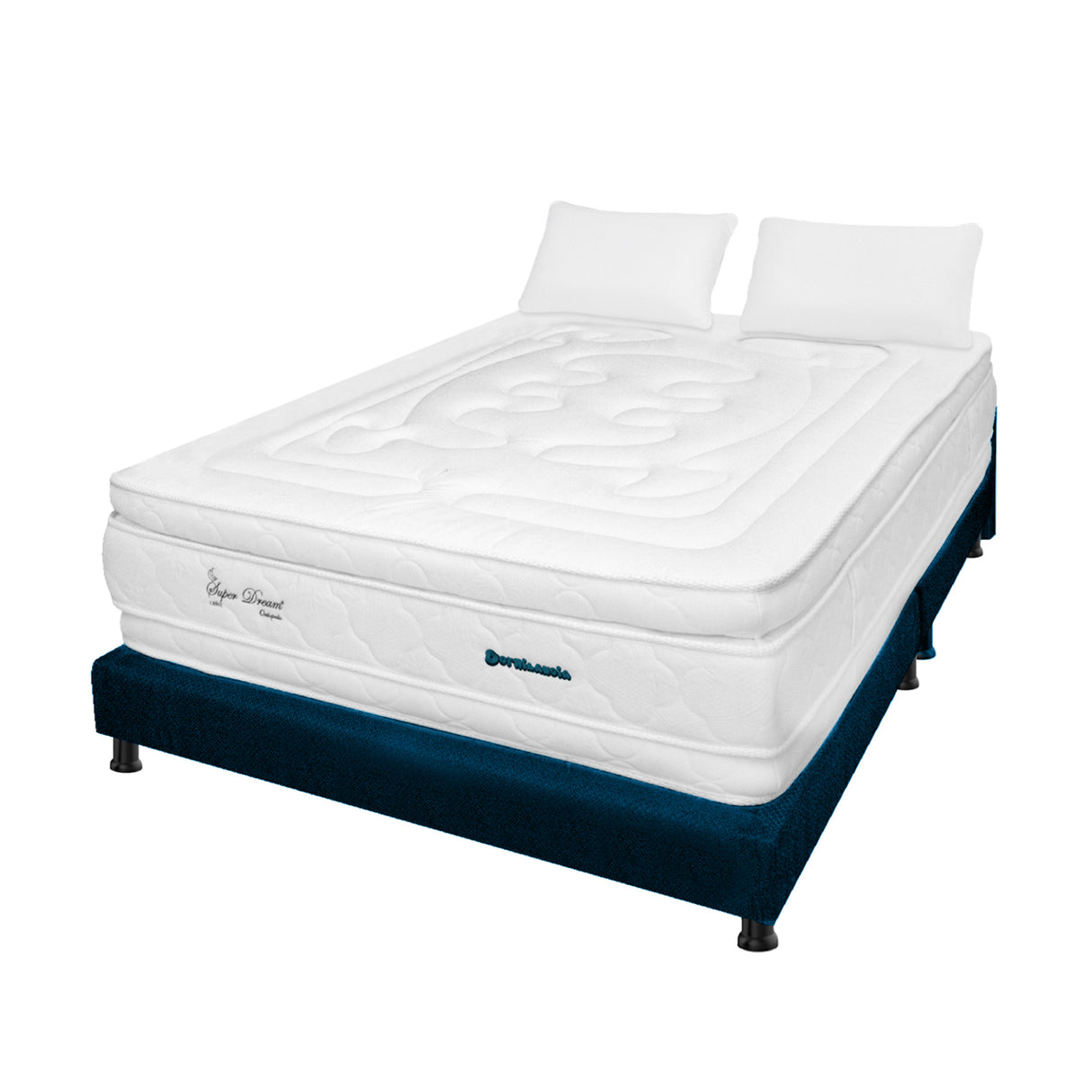 Combo Base Cama y Colchón Super Dream Blanco y Azul Queen 160 X 190 Cm Firmeza Firme Doble Faz - COLCHONES | Bylmo