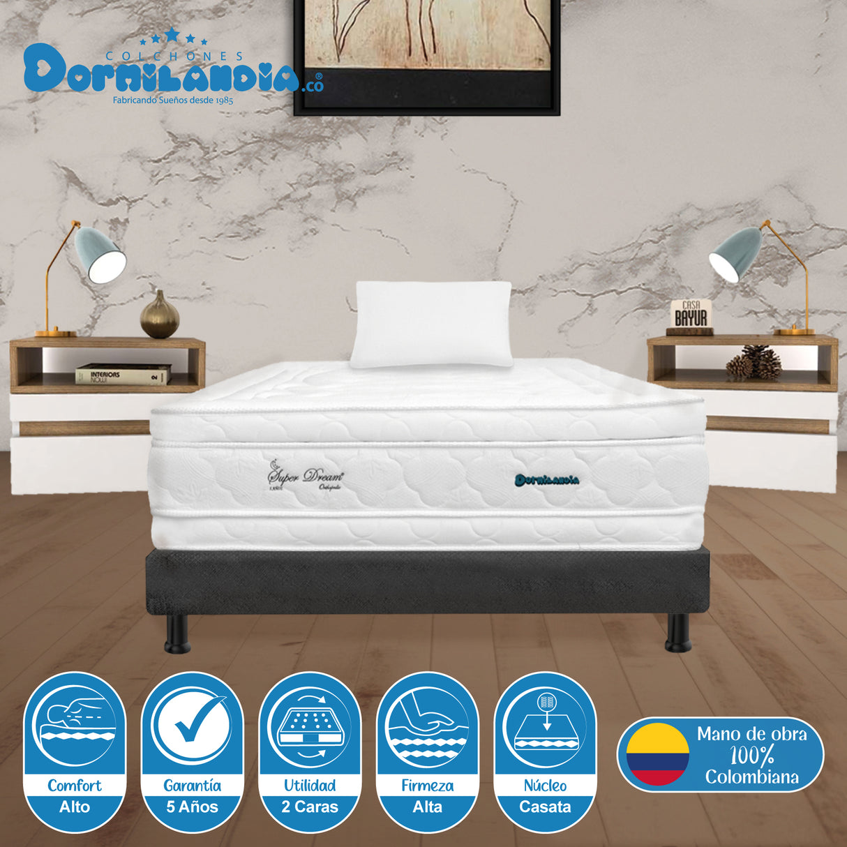 Combo Base Cama y Colchón Super Dream Blanco y Gris Sencillo 100 X 190 Cm Firmeza Firme Doble Faz - COLCHONES | Bylmo