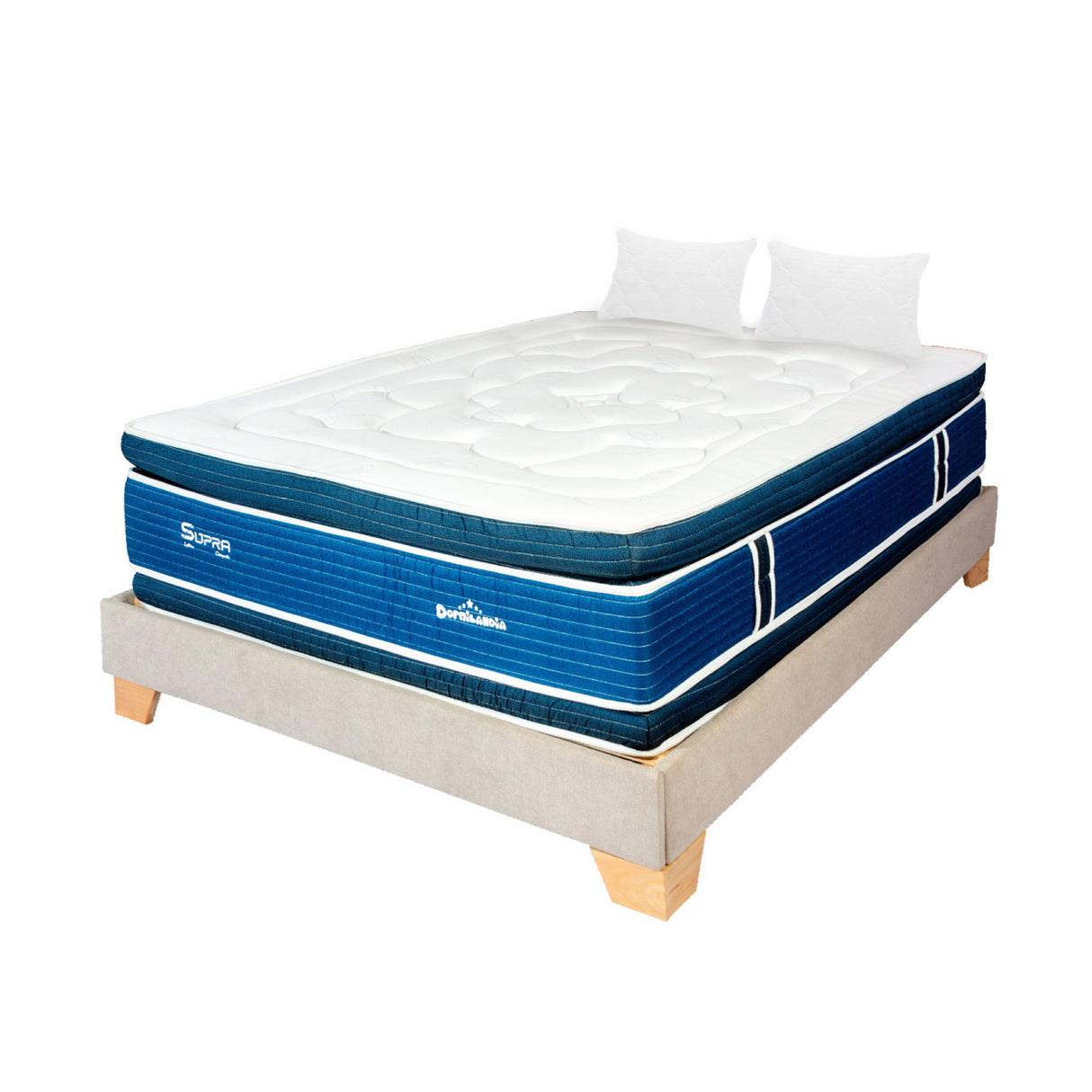 Combo Base Cama y Colchón Supra Azul y Arena King 200 X 200 Cm Firmeza Medio Doble Faz - COLCHONES | Bylmo