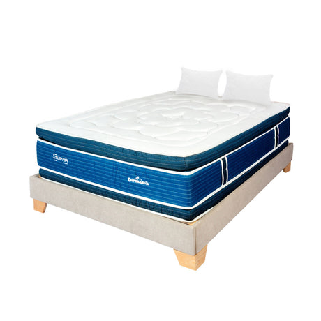 Combo Base Cama y Colchón Supra Azul y Arena King 200 X 200 Cm Firmeza Medio Doble Faz - COLCHONES | Bylmo