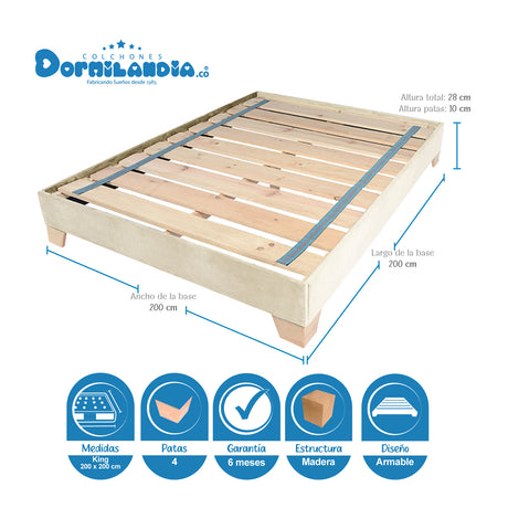 Combo Base Cama y Colchón Supra Azul y Arena King 200 X 200 Cm Firmeza Medio Doble Faz - COLCHONES | Bylmo