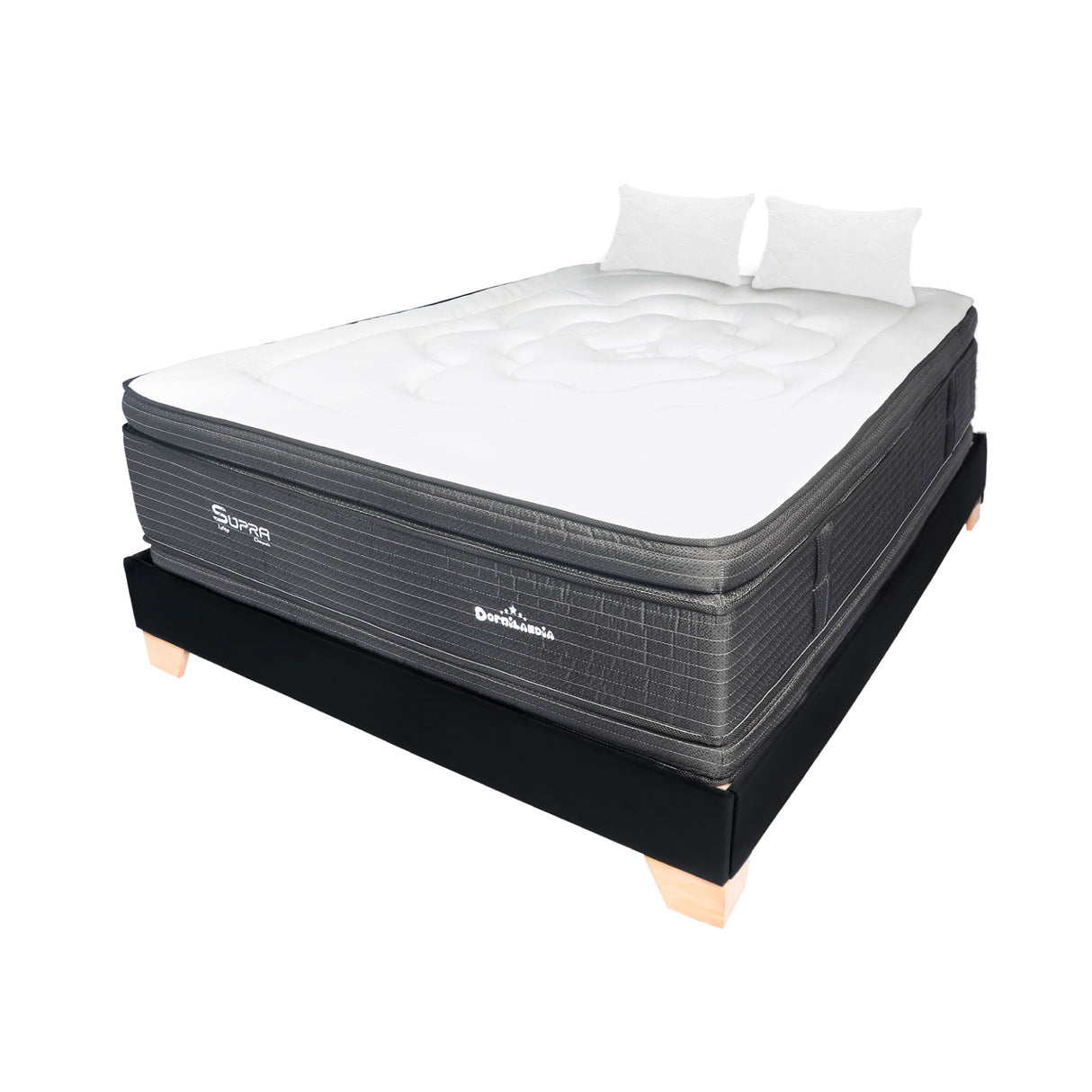 Combo Base Cama y Colchón Supra Negro Queen 160 X 190 Cm Firmeza Medio Doble Faz - COLCHONES | Bylmo
