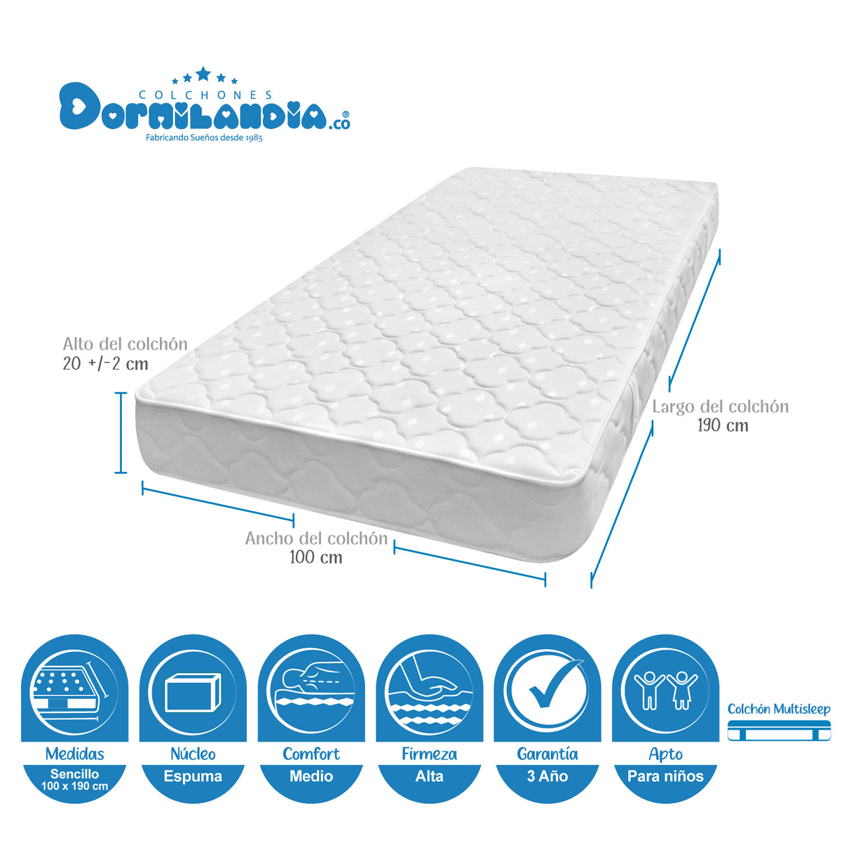 Combo Base Cama y Colchón Ultraflex Blanco y Azul Sencillo 100 X 190 Cm Firmeza Firme Doble Faz - COLCHONES | Bylmo