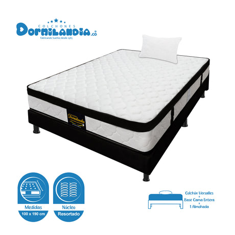 Combo Base Cama y Colchón Versalles Blanco y Negro Sencillo 100 X 190 Cm Firmeza Medio - COLCHONES | Bylmo