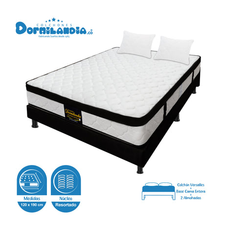 Combo Base Cama y Colchón Versalles Blanco y Negro Semidoble 120 X 190 Cm Firmeza Medio - COLCHONES | Bylmo