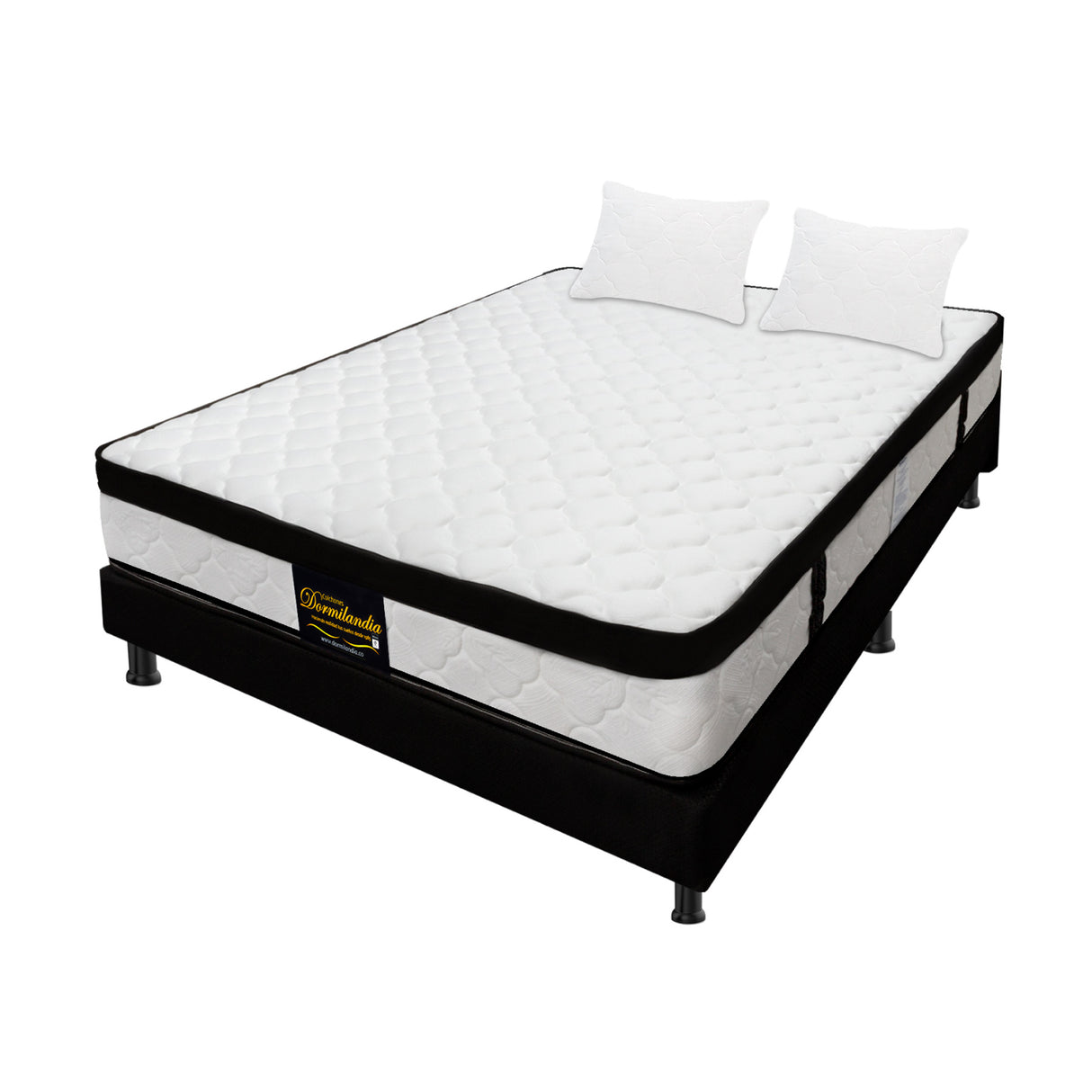 Combo Base Cama y Colchón Versalles Blanco y Negro Doble 140 X 190 Cm Firmeza Medio - COLCHONES | Bylmo