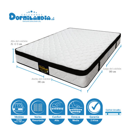 Combo Base Cama y Colchón Versalles Blanco y Negro Doble 140 X 190 Cm Firmeza Medio - COLCHONES | Bylmo