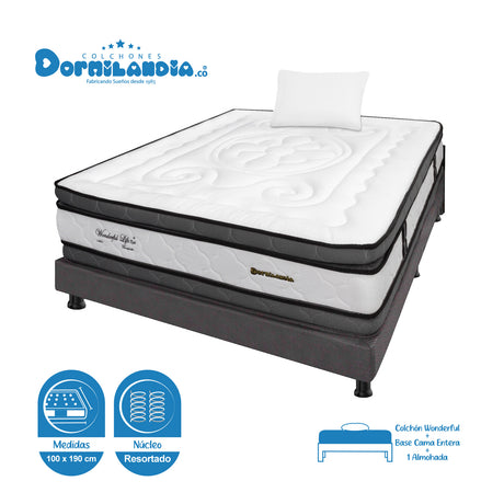 Combo Base Cama y Colchón Wonderful Blanco y Gris Sencillo 100 X 190 Cm Firmeza Medio Doble Faz - COLCHONES | Bylmo