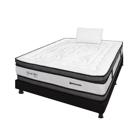 Combo Base Cama y Colchón Wonderful Blanco y Negro Sencillo 100 X 190 Cm Firmeza Medio Doble Faz - COLCHONES | Bylmo